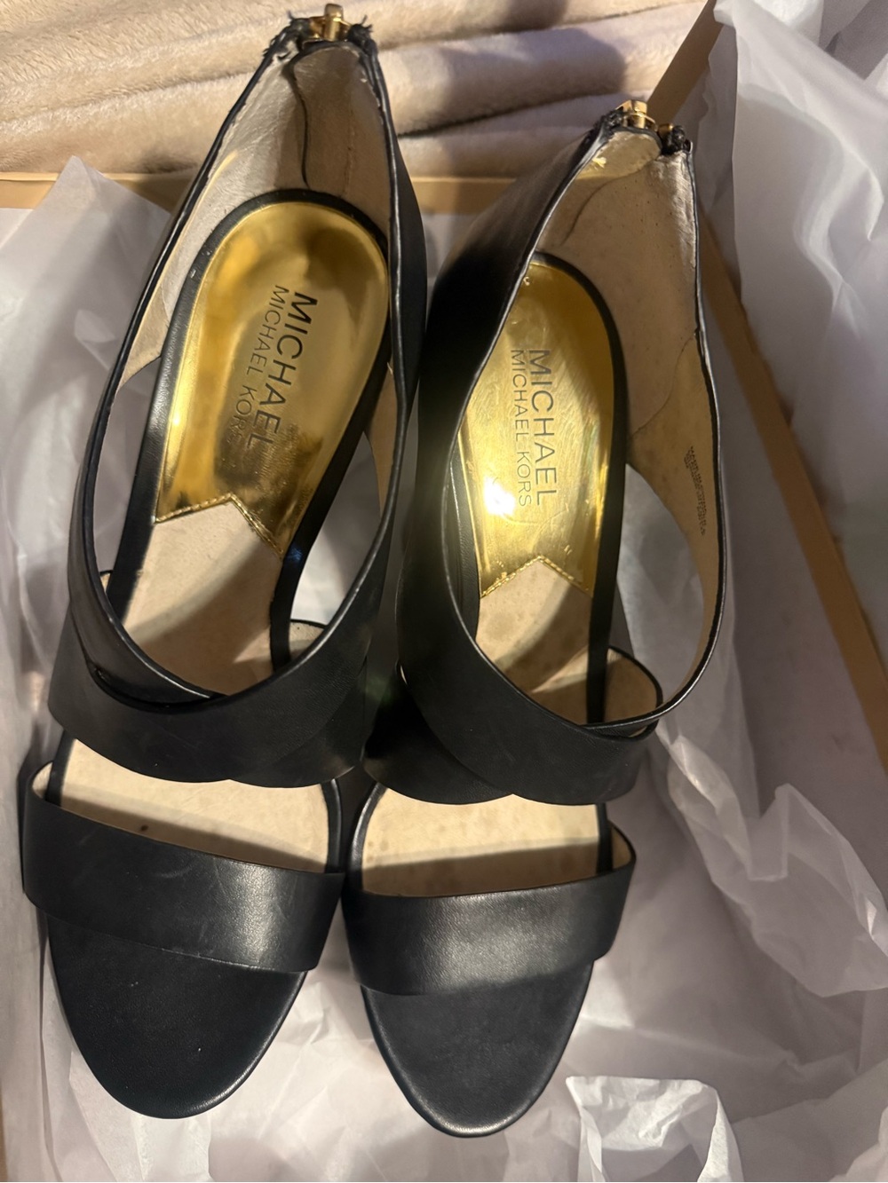 MICHAEL KORS Elena Leather Wedge Sandal Heels - Black - Picture 7 of 8